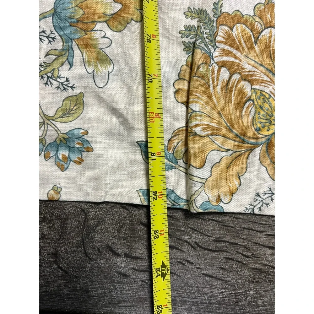 Pottery Barn Floral Linen Blend Lined Curtain Panels 50x84 Yellow Teal 2 Panels